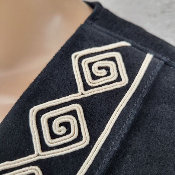 Cripple Creek Vintage Leather Women's Black With White Design Vest Western Boho - Picture 3 of 15